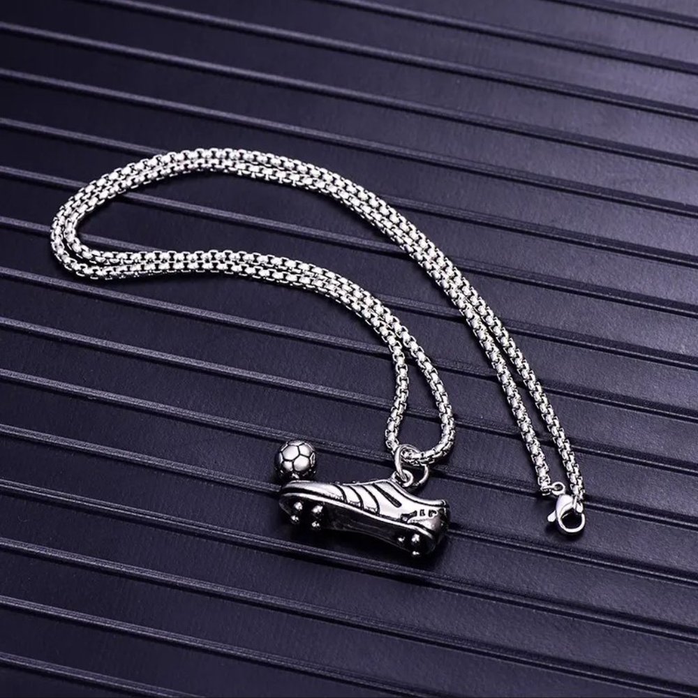 Silver Soccer Cleat & Ball Necklace, Football, Futball Pendant - MLS, World Cup - Picture 2 of 6